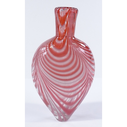 96 - A Victorian Nailsea pink / white glass flask, height 19cm