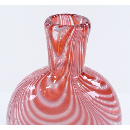 96 - A Victorian Nailsea pink / white glass flask, height 19cm