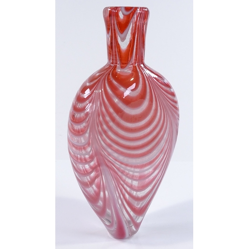 96 - A Victorian Nailsea pink / white glass flask, height 19cm