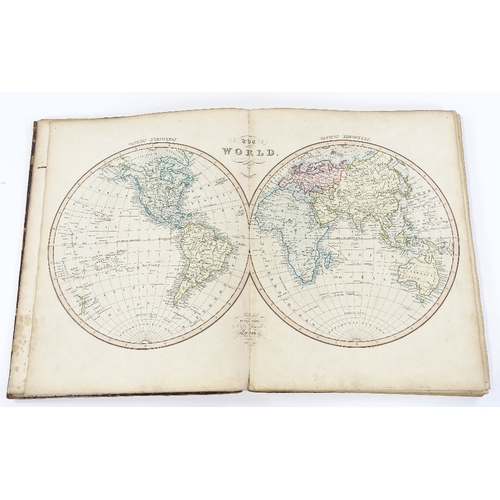 97 - An 1827 Smith's General Atlas, containing original hand-coloured maps, overall dimensions 40cm x 31c... 