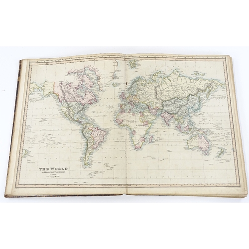 97 - An 1827 Smith's General Atlas, containing original hand-coloured maps, overall dimensions 40cm x 31c... 