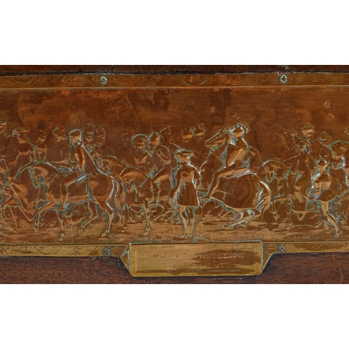 222 - A pair of Victorian relief copper plaques, depicting the Canterbury Pilgrimage and Cavalcade Precedi... 