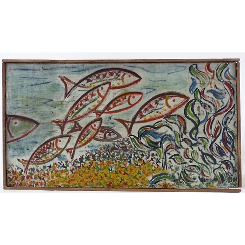 1266 - Mid-20th century British School, oil on canvas, fish on the seabed, signed with monogram, 12