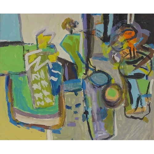 1269 - 20th century British School, gouache on card, abstract still life, unsigned, 11