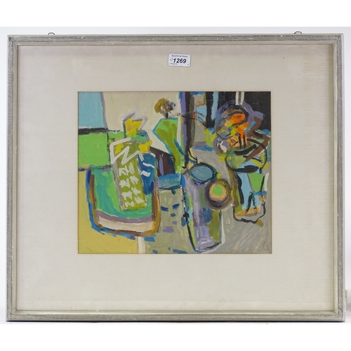 1269 - 20th century British School, gouache on card, abstract still life, unsigned, 11