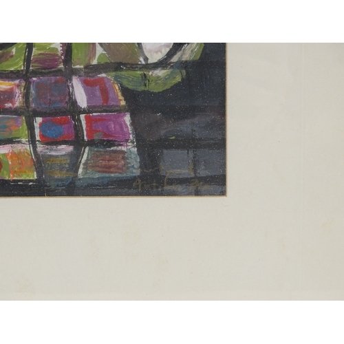 1269 - 20th century British School, gouache on card, abstract still life, unsigned, 11