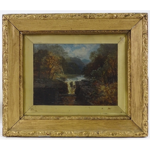 1277 - Walter Meegan, oil on board, waterfall in the mountains, signed, 8.5