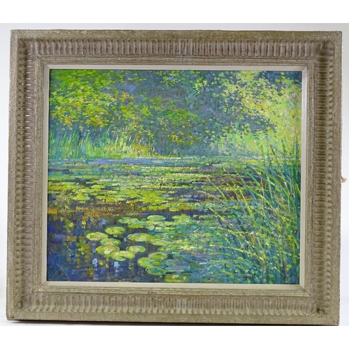 1279 - Gregory Davies, oil on board, lily pond, 18