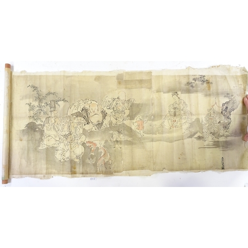 1280 - A Chinese watercolour scroll painting, width 16.5