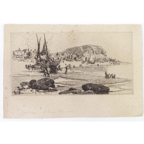 1282 - Stephen Parrish, etching, Hastings beach, plate size 5.5