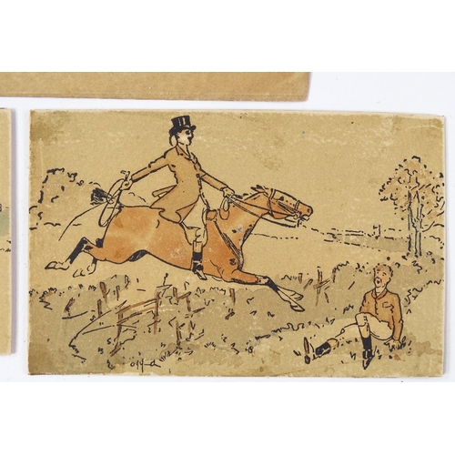 1283 - 3 miniature watercolours, by the same hand, including foxhunting scenes, largest 3.5