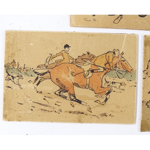 1283 - 3 miniature watercolours, by the same hand, including foxhunting scenes, largest 3.5