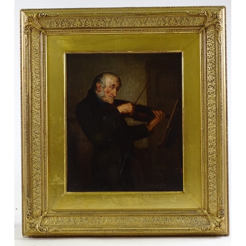 1292 - 19th century oil on canvas, portrait of a violinist, unsigned, 12