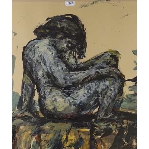 1297 - T O'Donnell, mixed media, oil / watercolour on paper, seated nude, 34