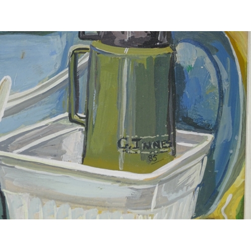 1305 - G Innes, gouache on board, prison plastic, 1985, 11