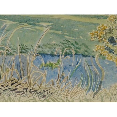 1306 - Guy Malet RBA (1900 - 1973), watercolour, across the marsh, Abbott and Holder exhibition label verso... 