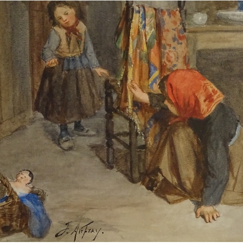 1307 - Joseph Aufray, pair of watercolours, interior scenes with children, 11