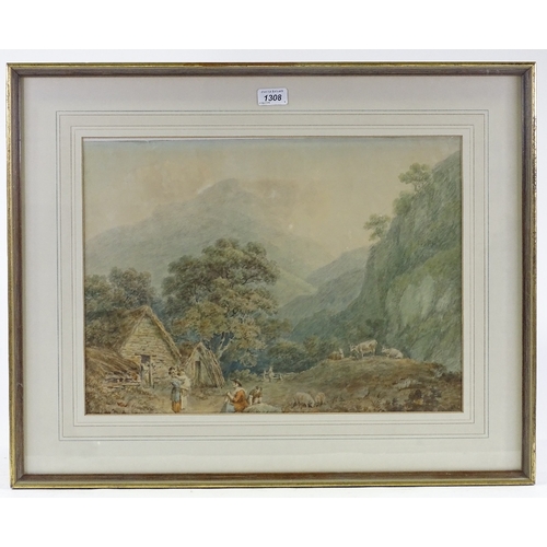 1308 - Nicholas Pocock, watercolour, Welsh landscape near Tan y Bwlch, 1797, 14