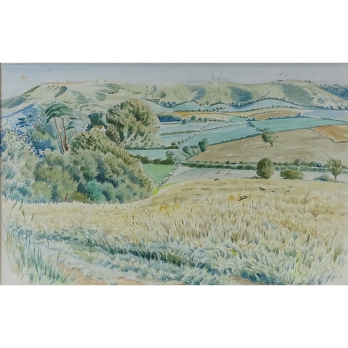 1309 - Guy Malet (1900 - 1973), watercolour, the Downs from The Lodge Hotel Ditchling Sussex, signed, 13.5