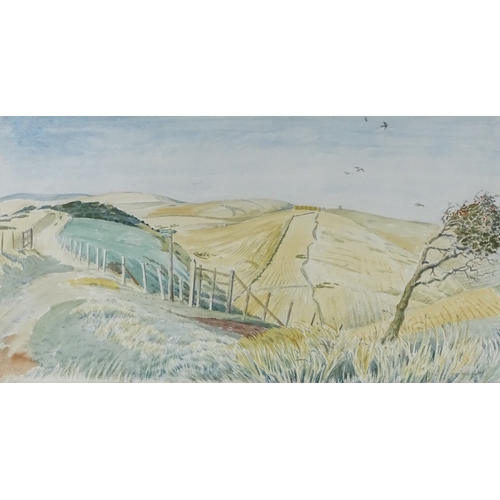 1310 - Guy Malet (1900 - 1973), watercolour, birds wheeling over The South Downs, circa 1935, signed with e... 