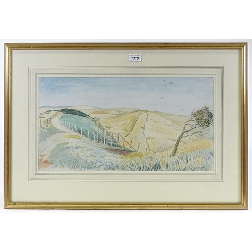 1310 - Guy Malet (1900 - 1973), watercolour, birds wheeling over The South Downs, circa 1935, signed with e... 