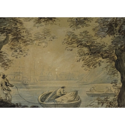 1313 - Nicholas Pocock, watercolour, boats in the bay, 5