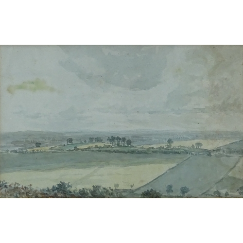 1315 - 18th century watercolour, view over Norbury Park Surrey, unsigned, with Agnew's label verso, 5