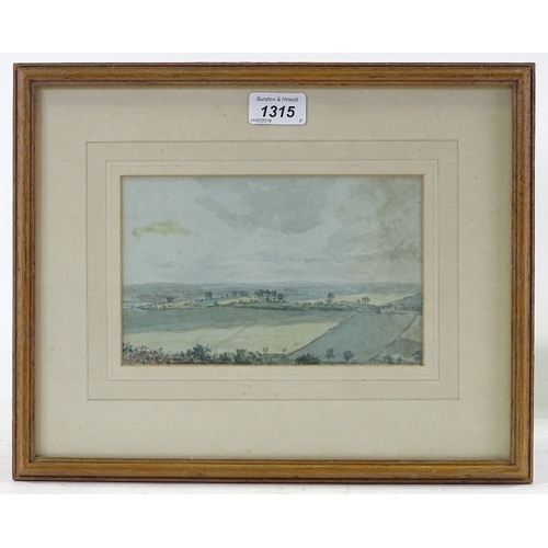 1315 - 18th century watercolour, view over Norbury Park Surrey, unsigned, with Agnew's label verso, 5