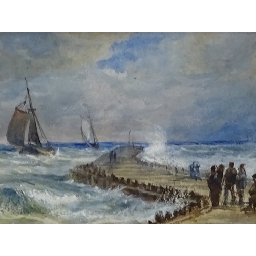 1316 - Early 19th century watercolour, shipping off Calais Pier, unsigned, 3.5