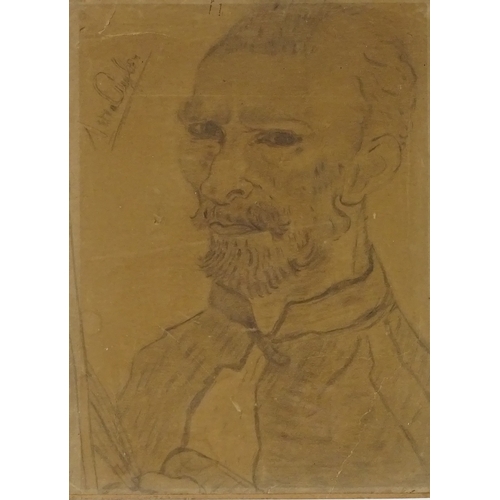 1319 - After Vincent van Gogh, pencil drawing, portrait of the artist, 12