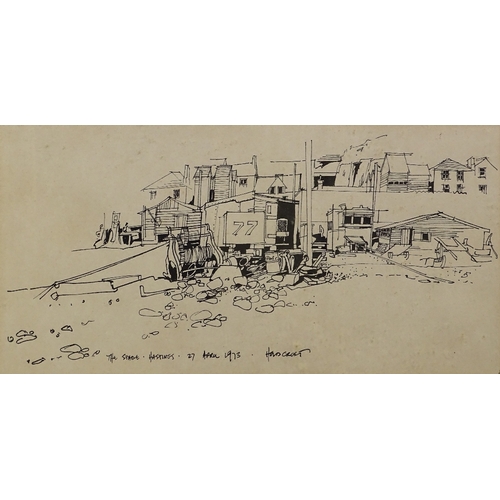 1322 - John Holdcroft, pen and ink drawing, the Stade Hastings, 1973, 8