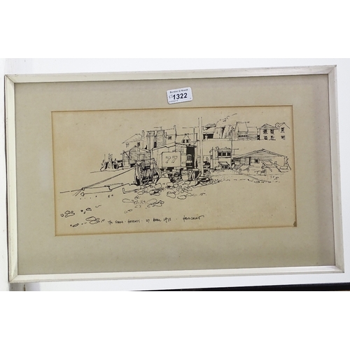 1322 - John Holdcroft, pen and ink drawing, the Stade Hastings, 1973, 8