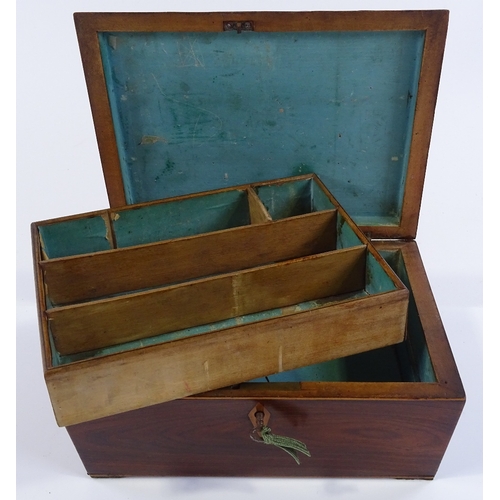 206 - A Victorian Tunbridge ware sewing box, with cube parquetry decorated lid, and tray fitted interior, ... 