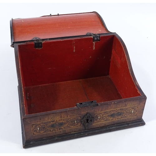 217 - An 18th century Dutch marquetry and walnut desktop box, with serpentine-shaped lid and boxwood and i... 