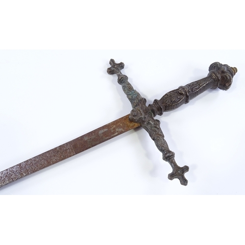 219 - A 19th century Renaissance style brass-hilted sword, length 100cm