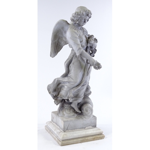 220 - A 19th century French bisque porcelain figure of an angel on marble plinth, height 54cm