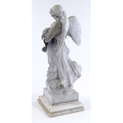 220 - A 19th century French bisque porcelain figure of an angel on marble plinth, height 54cm