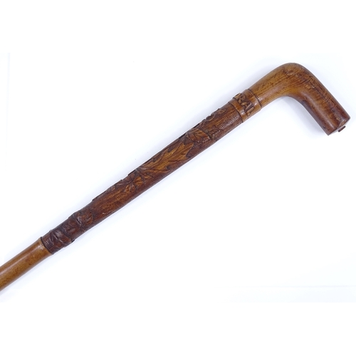 225 - A Victorian Balmoral carved wood walking stick, belonging to the Rt Hon Henry Chaplin MP Stafford Ho... 