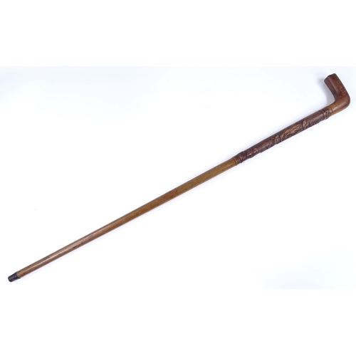 225 - A Victorian Balmoral carved wood walking stick, belonging to the Rt Hon Henry Chaplin MP Stafford Ho... 