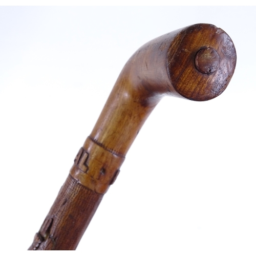 225 - A Victorian Balmoral carved wood walking stick, belonging to the Rt Hon Henry Chaplin MP Stafford Ho... 