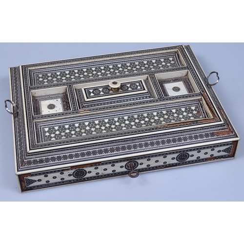 74 - An Anglo-Indian ivory inlaid writing box, with drawer under, 11.5