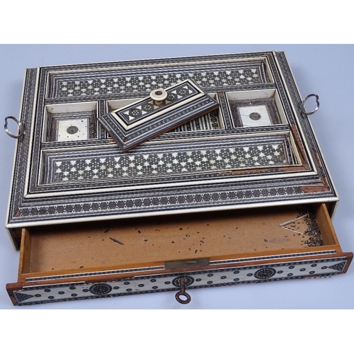 74 - An Anglo-Indian ivory inlaid writing box, with drawer under, 11.5