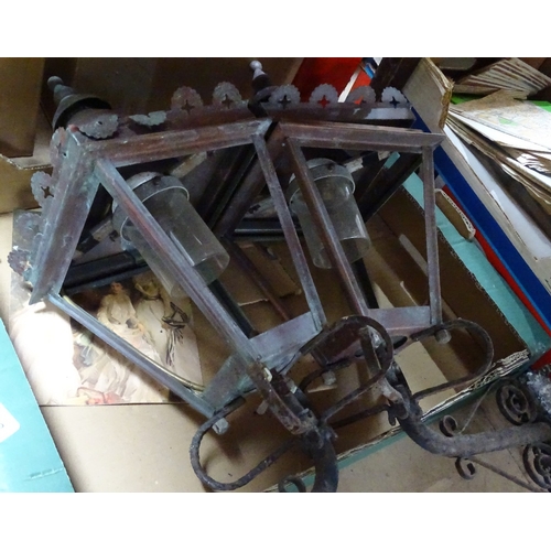 238 - 2 porch lanterns with wrought-iron mounting brackets