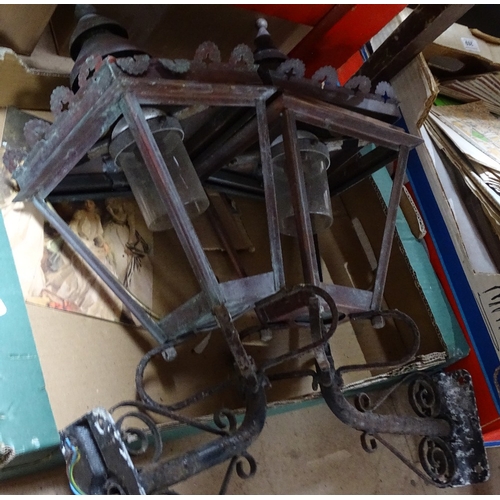 238 - 2 porch lanterns with wrought-iron mounting brackets