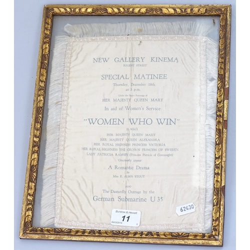 11 - A rare First War Period silk panel advertising an event 