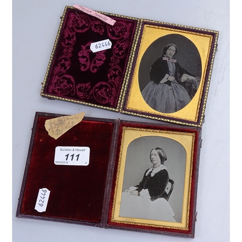 111 - 2 Victorian leather-cased daguerrotype photographs, height 4.5