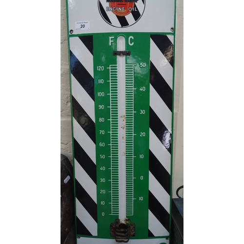 20 - A large Vintage enamel advertising thermometer sign, for Duckham's Adcoids oil, height 45