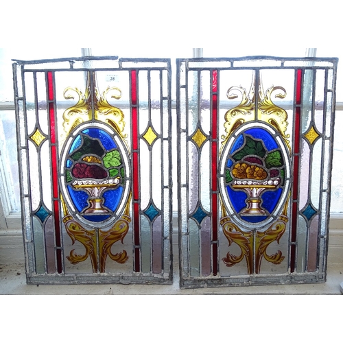 28 - A pair of 19th century hand painted stained-glass lead light window panels, 24