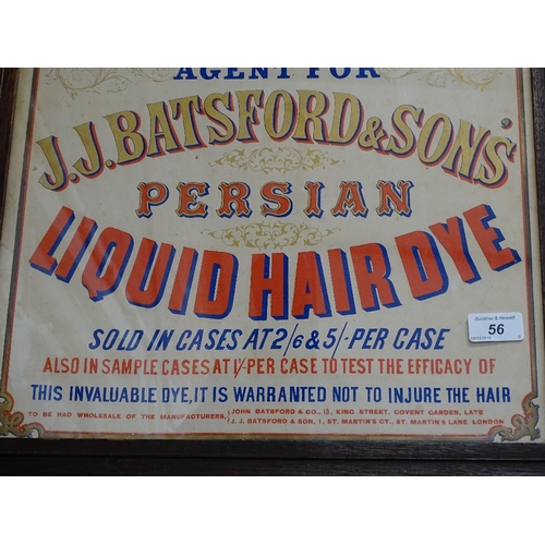 56 - An original printed and gilded advertising sign for Batsford & Sons Persian Liquid Hair Dye, oak-fra... 