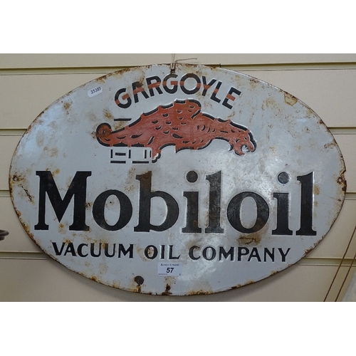 57 - A Vintage enamel advertising sign for Gargoyle Mobiloil Vacuum Oil Company, width 21